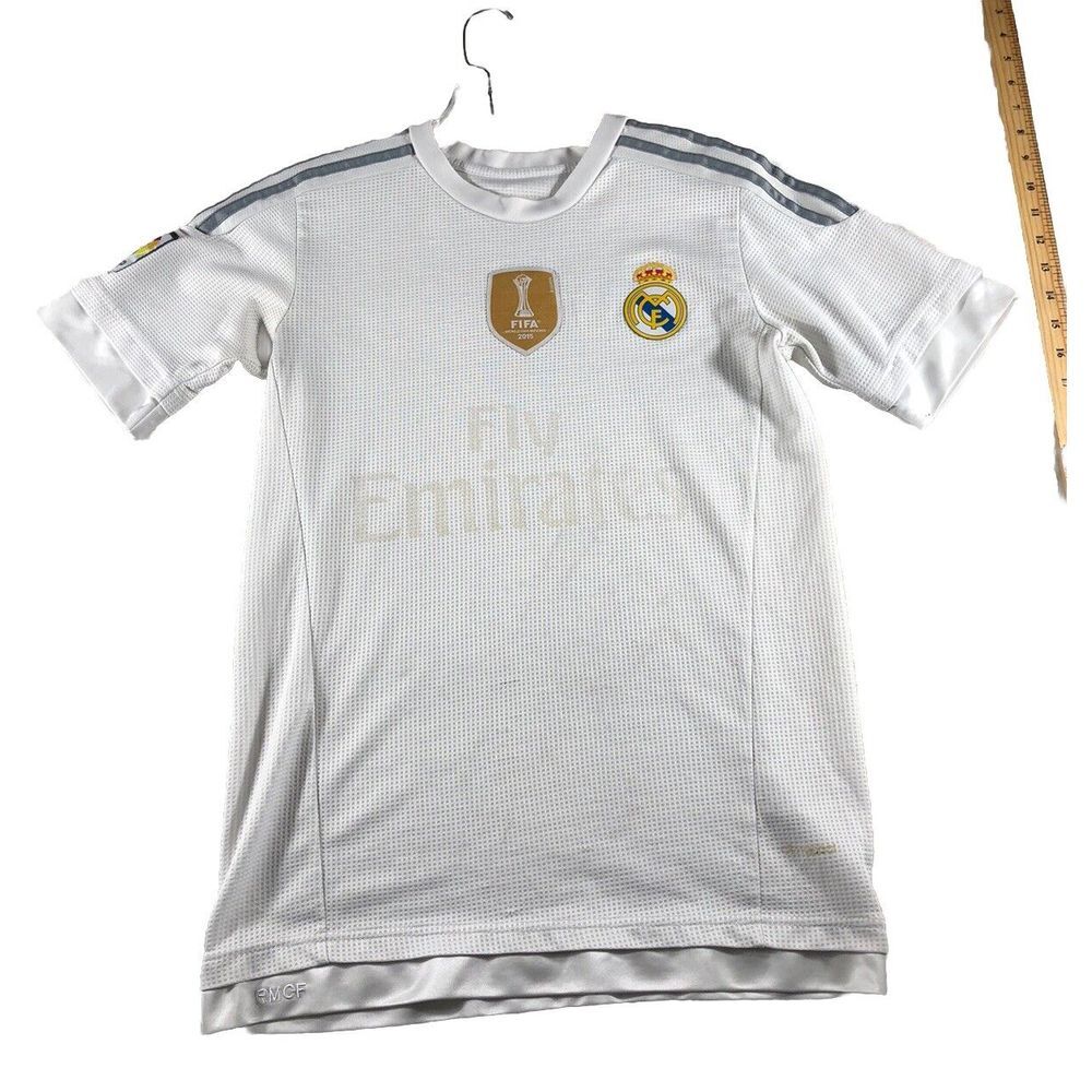 REAL MADRID 2015 HOME FOOTBALL SHIRT SOCCER JERSEY ADIDAS THRASHED WORN SZ S
